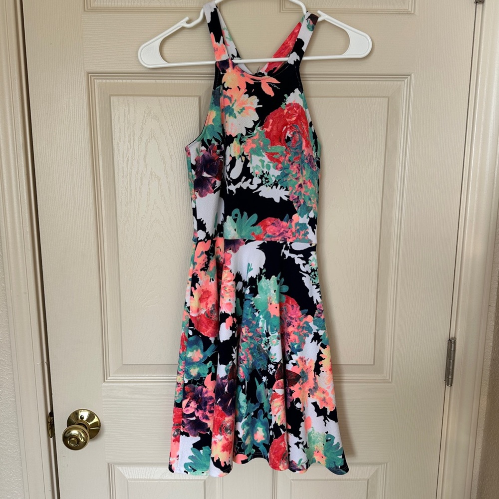 Aqua Pink Halter Fit and Flare Sundress